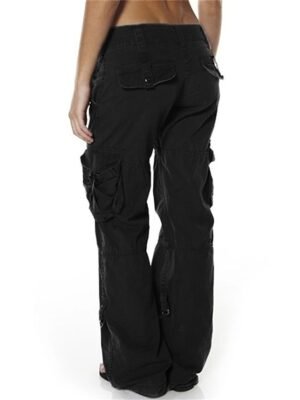 Active Wide Leg Plain Mid Waist Full Length Cargo Pants - Image 22