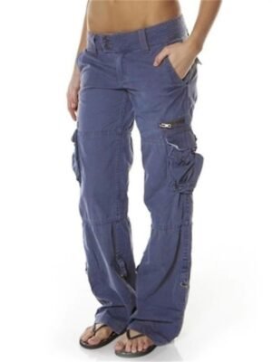 Active Wide Leg Plain Mid Waist Full Length Cargo Pants - Image 23