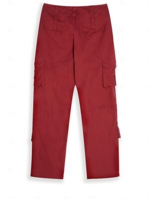 Active Wide Leg Plain Mid Waist Full Length Cargo Pants - Image 3