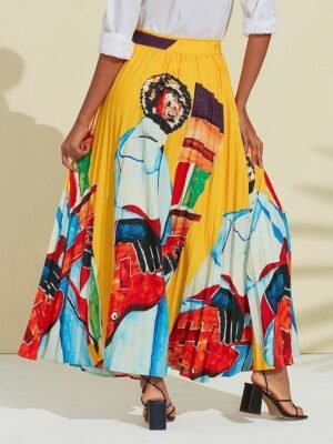 Artistic High Waist Print Beach Skirt - Image 3
