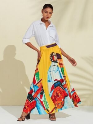 Artistic High Waist Print Beach Skirt - Image 5
