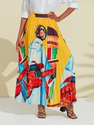 Artistic High Waist Print Beach Skirt - Image 6