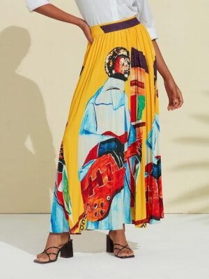 Artistic High Waist Print Beach Skirt - Image 7