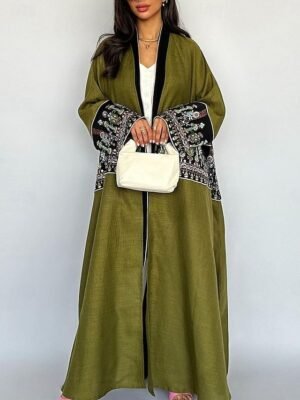 Artistic Regular Fit Embroidered Long Sleeve Maxi Jacket - Image 1