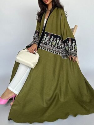 Artistic Regular Fit Embroidered Long Sleeve Maxi Jacket - Image 3
