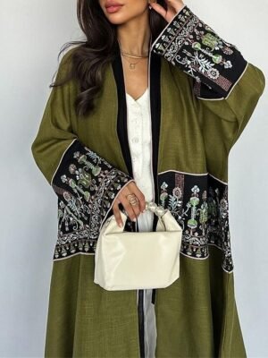 Artistic Regular Fit Embroidered Long Sleeve Maxi Jacket - Image 4