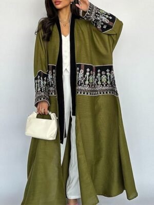 Artistic Regular Fit Embroidered Long Sleeve Maxi Jacket - Image 5