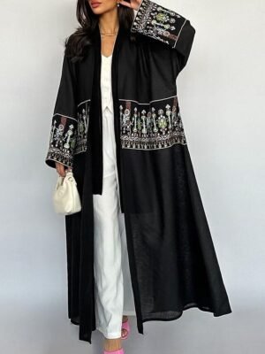 Artistic Regular Fit Embroidered Long Sleeve Maxi Jacket - Image 6