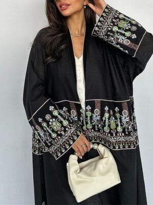 Artistic Regular Fit Embroidered Long Sleeve Maxi Jacket - Image 7