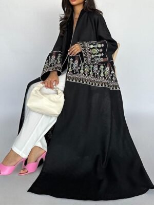 Artistic Regular Fit Embroidered Long Sleeve Maxi Jacket - Image 8