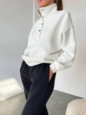Athleisure Loose Solid Stand Collar Long Sleeve Winter Tracksuit - Image 13