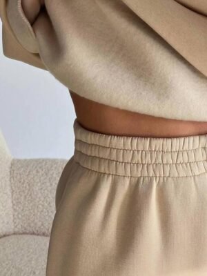 Athleisure Loose Solid Stand Collar Long Sleeve Winter Tracksuit - Image 5