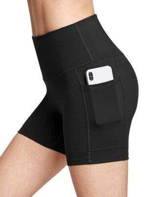 Athleisure Skinny Solid High Waist Elastic Shorts - Image 2