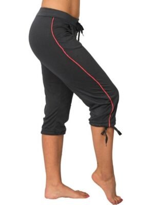 Athleisure Skinny Striped High Waist Drawstring Capri Leggings - Image 3