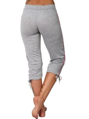 Athleisure Skinny Striped High Waist Drawstring Capri Leggings - Image 5