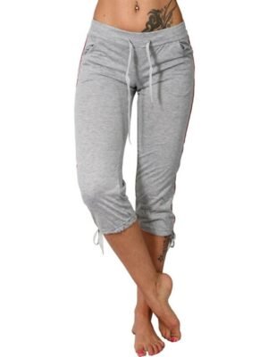 Athleisure Skinny Striped High Waist Drawstring Capri Leggings - Image 6