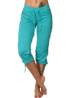 Athleisure Skinny Striped High Waist Drawstring Capri Leggings - Image 8