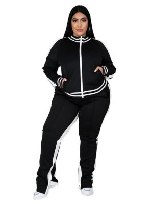 Athletic Loose Striped Crew Neck Long Sleeve Winter Tracksuit - Image 22