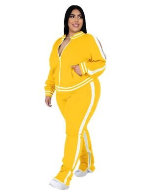 Athletic Loose Striped Crew Neck Long Sleeve Winter Tracksuit - Image 3