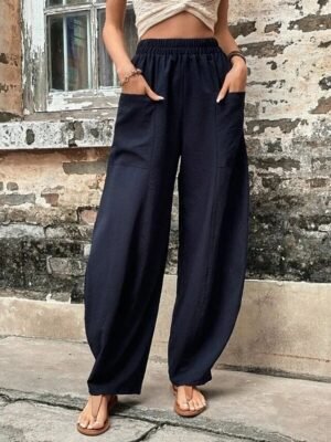 Basic Casual Regular Fit Plain Full Length Tapered Trousers - Image 4