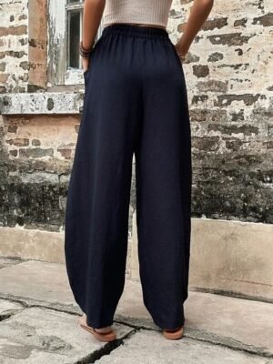 Basic Casual Regular Fit Plain Full Length Tapered Trousers - Image 5