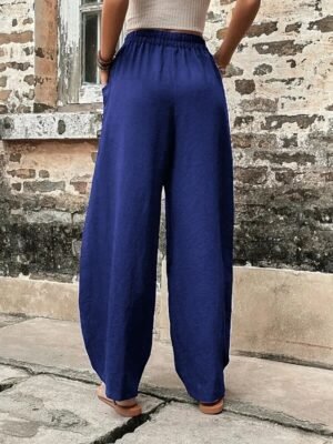 Basic Casual Regular Fit Plain Full Length Tapered Trousers - Image 7