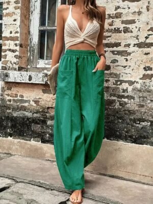 Basic Casual Regular Fit Plain Full Length Tapered Trousers - Image 8