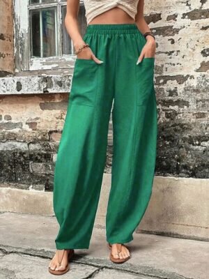 Basic Casual Regular Fit Plain Full Length Tapered Trousers - Image 9