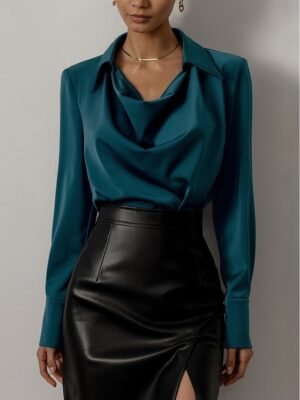 Basic Casual Solid Colour Cowl Neck Long Sleeve Regular Top - Image 10