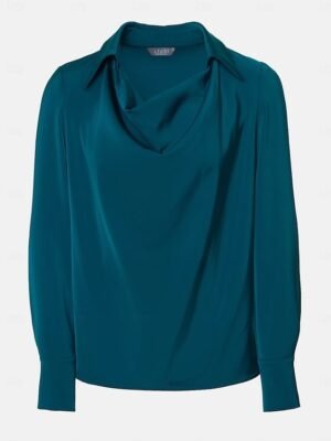 Basic Casual Solid Colour Cowl Neck Long Sleeve Regular Top - Image 11