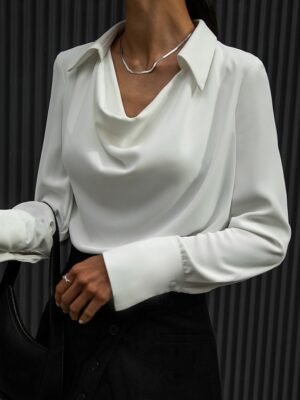 Basic Casual Solid Colour Cowl Neck Long Sleeve Regular Top - Image 2