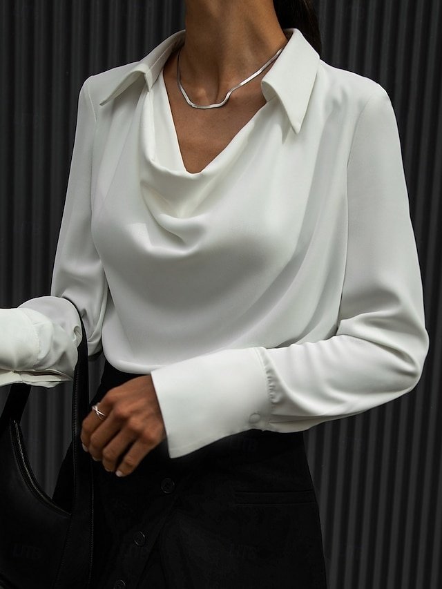 Basic Casual Solid Colour Cowl Neck Long Sleeve Regular Top - Image 2