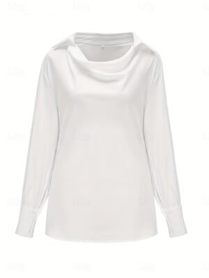 Basic Casual Solid Colour Cowl Neck Long Sleeve Regular Top - Image 3