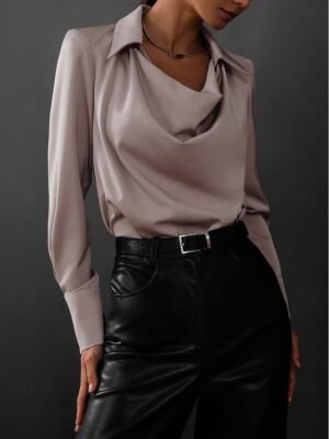 Basic Casual Solid Colour Cowl Neck Long Sleeve Regular Top - Image 6