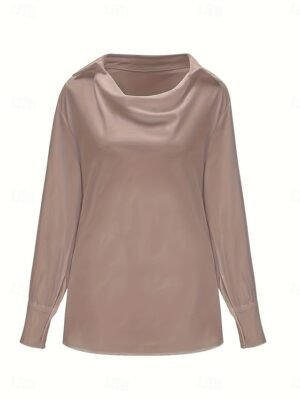 Basic Casual Solid Colour Cowl Neck Long Sleeve Regular Top - Image 7