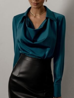 Basic Casual Solid Colour Cowl Neck Long Sleeve Regular Top - Image 9