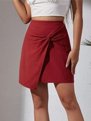 Basic Casual Solid High Waist Mini Skirt - Image 11