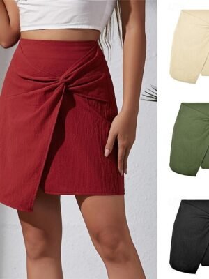 Basic Casual Solid High Waist Mini Skirt - Image 16