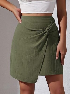 Basic Casual Solid High Waist Mini Skirt - Image 5