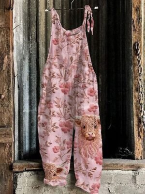 Basic Loose Heart Geometric Pattern High Waist Full Length Overalls - Image 2
