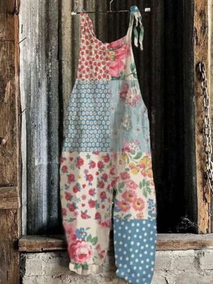 Basic Loose Heart Geometric Pattern High Waist Full Length Overalls - Image 3