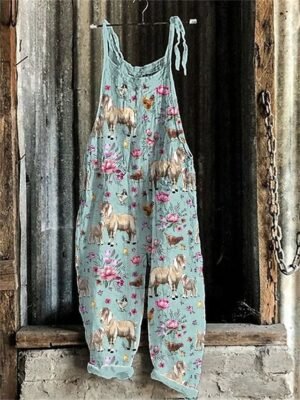 Basic Loose Heart Geometric Pattern High Waist Full Length Overalls - Image 4