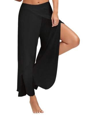 Basic Loose Letter Mid Waist Split Wide Leg Culottes - Image 13