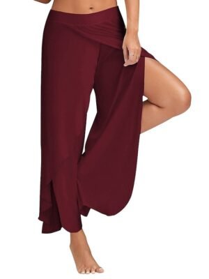 Basic Loose Letter Mid Waist Split Wide Leg Culottes - Image 7