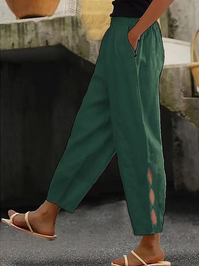 Basic Loose Plain High Waist Ankle-Length Chinos - Image 2