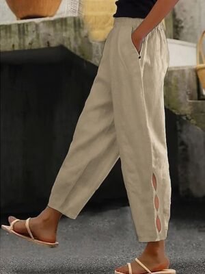 Basic Loose Plain High Waist Ankle-Length Chinos - Image 3