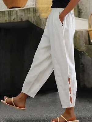 Basic Loose Plain High Waist Ankle-Length Chinos - Image 4