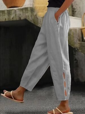 Basic Loose Plain High Waist Ankle-Length Chinos - Image 5