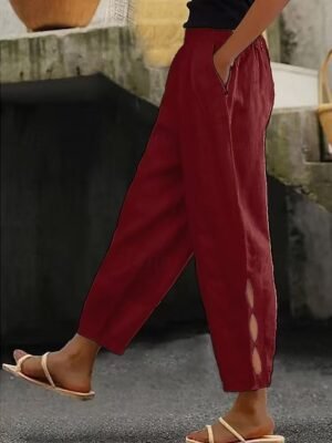 Basic Loose Plain High Waist Ankle-Length Chinos - Image 6