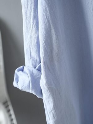 Basic Loose Plain Shirt Collar Long Sleeve Midi Dress - Image 14